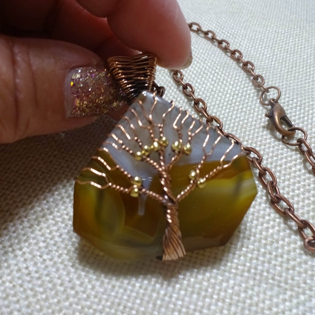 Artistic Botswana Agate Copper Wire-Wrapped Tree PendantChain 153c 30$